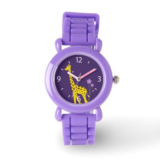 Schattigee Giraffe Paarse Meisje Horloge (Voorkant)