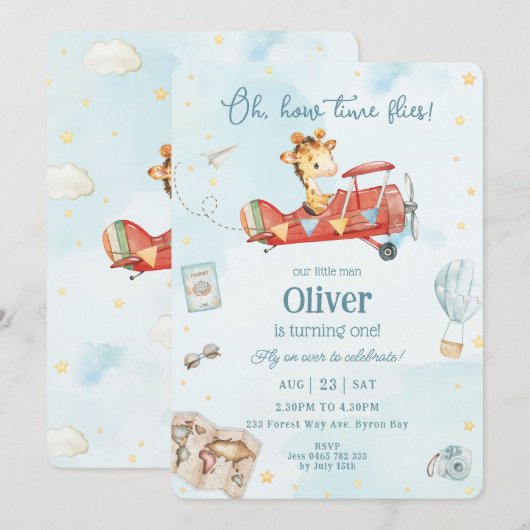 Schattigee Giraffe Plane Adventure Time vliegt Ver Kaart (Voorkant / Achterkant)