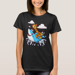 Schattigee Giraffe Rijden Shark Funny Dierenvriend T-shirt