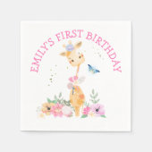 Schattigee Giraffe Roze Bloemen Meisjes 1e Verjaar Servet (Voorkant)