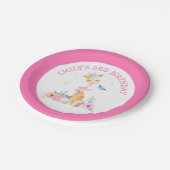 Schattigee Giraffe Roze Bloemen Meisjes 3e Verjaar Papieren Bordje (Gekanteld)