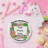 Schattigee giraffe  roze bloementropisch bos papieren bordje (Feest)