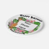 Schattigee giraffe  roze bloementropisch bos papieren bordje (Gekanteld)