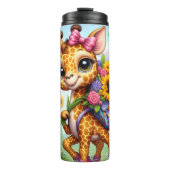 Schattigee Giraffe Roze Bow Flower Rugzak Thermosbeker (Voorkant)