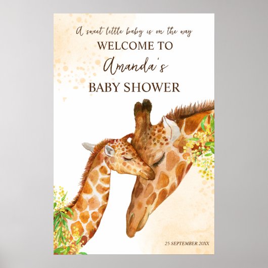 Schattigee Giraffe safari baby shower welkomstbord Poster (Voorkant)