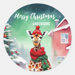 Schattigee Giraffe Safari Kerstfeest Kerstfeest Ronde Sticker