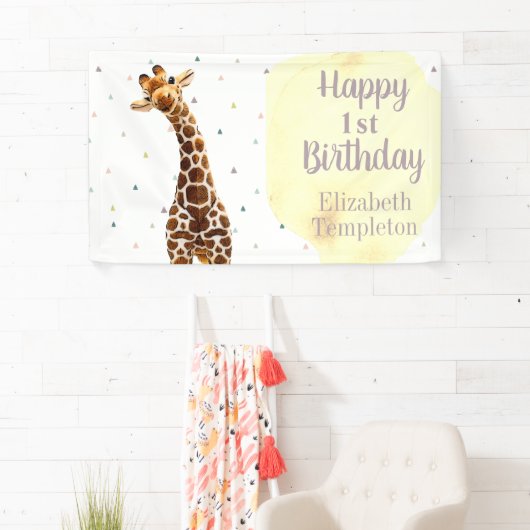 Schattigee Giraffe Safari Wild Yellow Verjaardagsb Spandoek (Insitu)