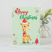 Schattigee Giraffe santa kerstvakantie Familienaam Feestdagenkaart (Staand voorkant)