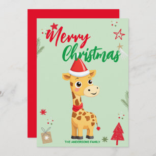 Schattigee Giraffe santa kerstvakantie Familienaam Feestdagenkaart