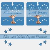 Schattigee giraffe shhh voeg naam is slapende blau metalen ornament