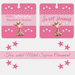 Schattigee giraffe shhh voeg naam is slapende roze metalen ornament
