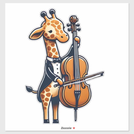Schattigee Giraffe spelen cello Giraffes Musicus M Sticker (Vel)