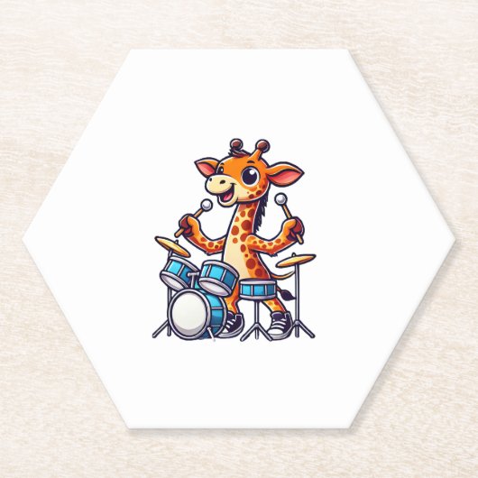 Schattigee Giraffe spelen Drums Giraffes Drummer M Kartonnen Onderzetters (Voorkant)