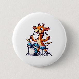 Schattigee Giraffe spelen Drums Giraffes Drummer M Ronde Button 5,7 Cm