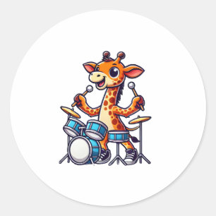 Schattigee Giraffe spelen Drums Giraffes Drummer M Ronde Sticker