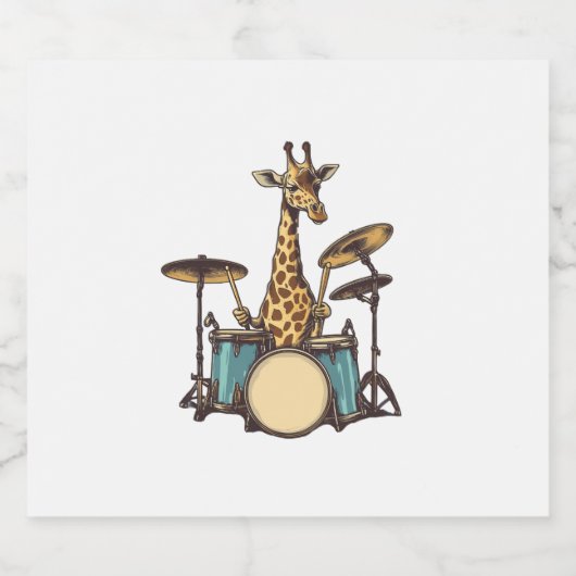 Schattigee Giraffe spelen Drums Giraffes Drummer M Sparkling Wijnetiket (Enkel label)
