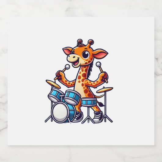 Schattigee Giraffe spelen Drums Giraffes Drummer M Sparkling Wijnetiket (Enkel label)