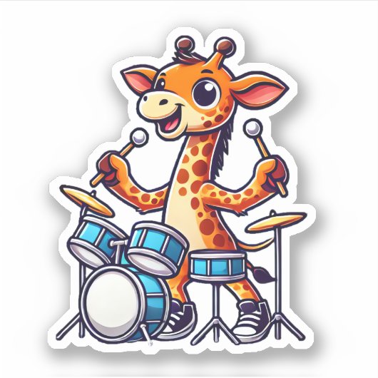Schattigee Giraffe spelen Drums Giraffes Drummer M Sticker (Voorkant)