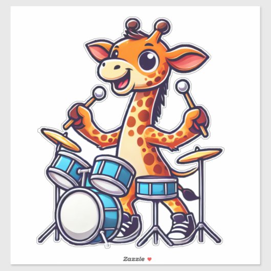Schattigee Giraffe spelen Drums Giraffes Drummer M Sticker (Vel)