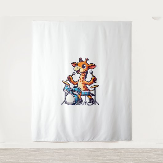Schattigee Giraffe spelen Drums Giraffes Drummer M Wandkleed (Voorkant)