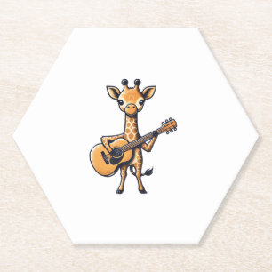 Schattigee Giraffe spelen gitaar Giraffes Muzikant Kartonnen Onderzetters