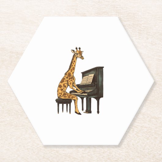Schattigee Giraffe Spelen Piano Giraffes Musicus M Kartonnen Onderzetters (Voorkant)