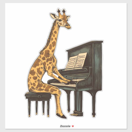 Schattigee Giraffe Spelen Piano Giraffes Musicus M Sticker (Vel)