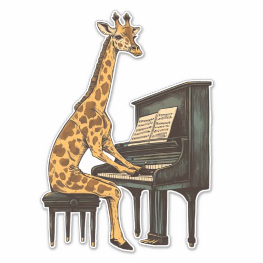 Schattigee Giraffe Spelen Piano Giraffes Musicus M Sticker (Voorkant)