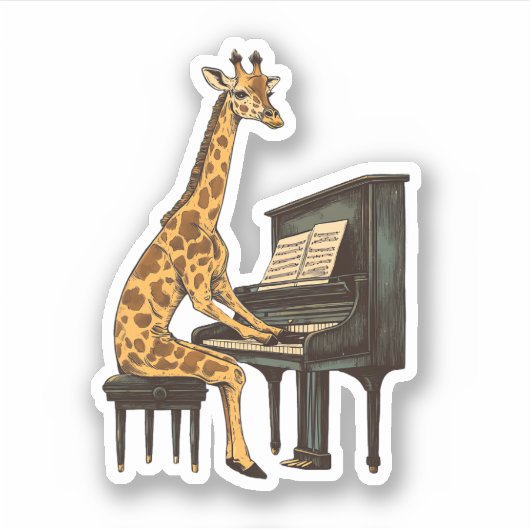 Schattigee Giraffe Spelen Piano Giraffes Musicus M Sticker (Voorkant)