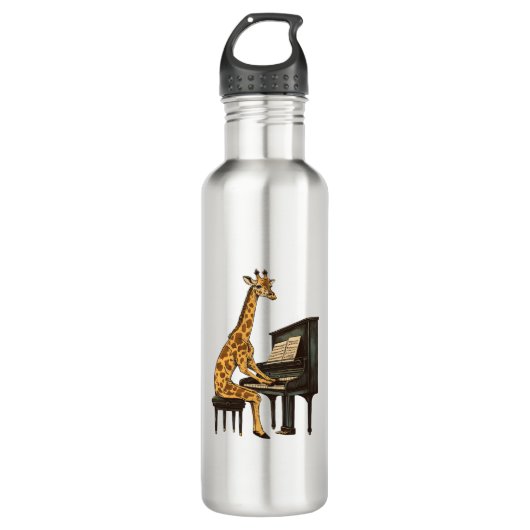 Schattigee Giraffe Spelen Piano Giraffes Musicus M Waterfles (Voorkant)