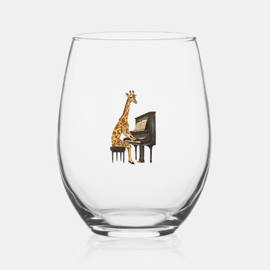 Schattigee Giraffe Spelen Piano Giraffes Musicus M Wijnglas Zonder Voet (Voorkant)