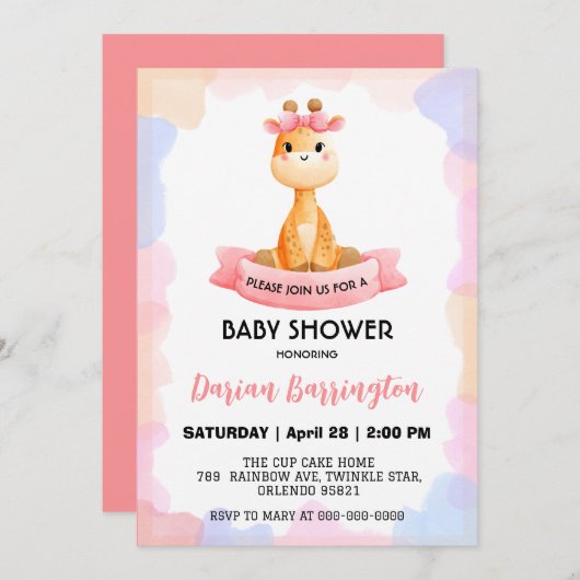 Schattigee Giraffe Star Ballon baby shower Party B Kaart (Voorkant / Achterkant)