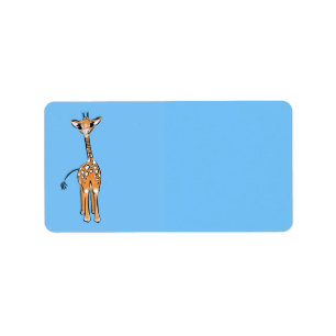 Schattigee Giraffe tekenen safaridieren blauw Etiket