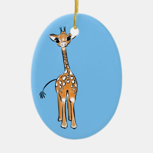 Schattigee Giraffe tekenen safaridieren blauw Keramisch Ornament