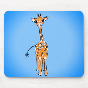 Schattigee Giraffe tekenen safaridieren blauw Muismat