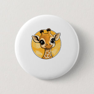 Schattigee Giraffe Tekening Cartoon Stijl Ronde Button 5,7 Cm