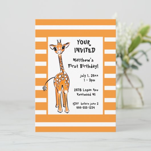 Schattigee Giraffe tekening Kaart (Staand voorkant)