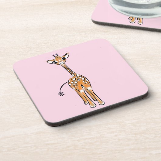 Schattigee giraffe tekening roze drankjes onderzetter (Linkerzijde)