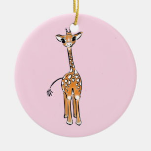 Schattigee giraffe tekening roze keramisch ornament
