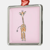Schattigee giraffe tekening roze metalen ornament (Links)