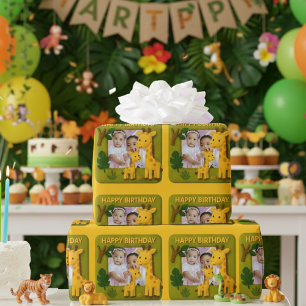 Schattigee Giraffe Verjaardag Foto Cadeaupapier