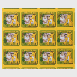 Schattigee Giraffe Verjaardag Foto  Cadeaupapier