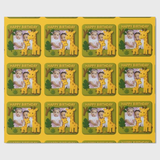 Schattigee Giraffe Verjaardag Foto  Cadeaupapier (Vlak)