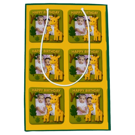 Schattigee Giraffe Verjaardag Foto  Medium Cadeauzakje (Voorkant)