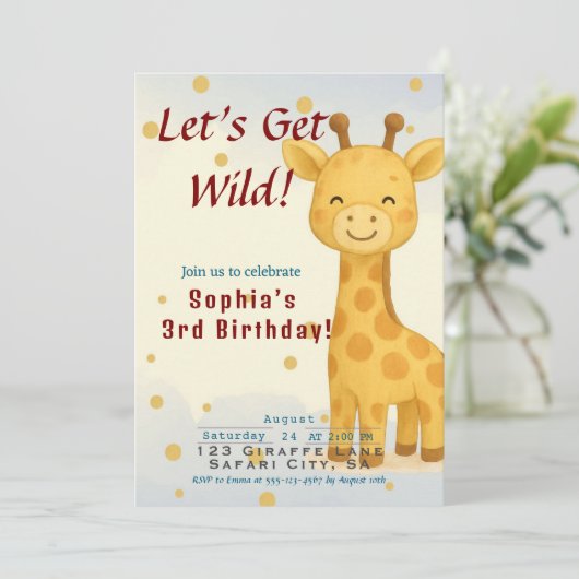 Schattigee Giraffe verjaardagsfeestje uitnodiging (Staand voorkant)