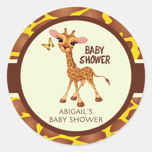 Schattigee Giraffe & Vlinder, Baby shower Ronde Sticker (Voorkant)