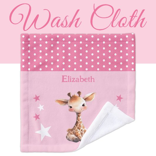 Schattigee giraffe Voeg naam toe Polka dots Stars  Washandje
