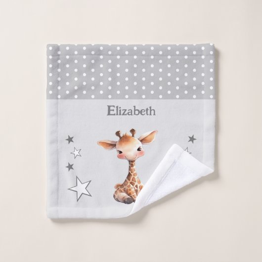 Schattigee giraffe Voeg naam toe Polka dots Stars  Washandje (Wasdoekje)