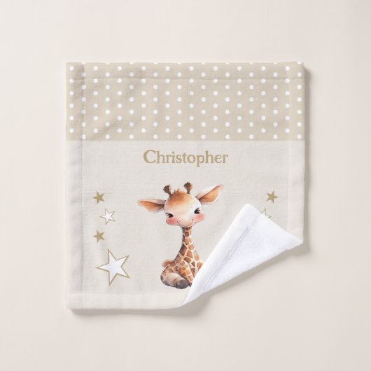 Schattigee giraffe Voeg naam toe Polka dots Stars Washandje (Wasdoekje)