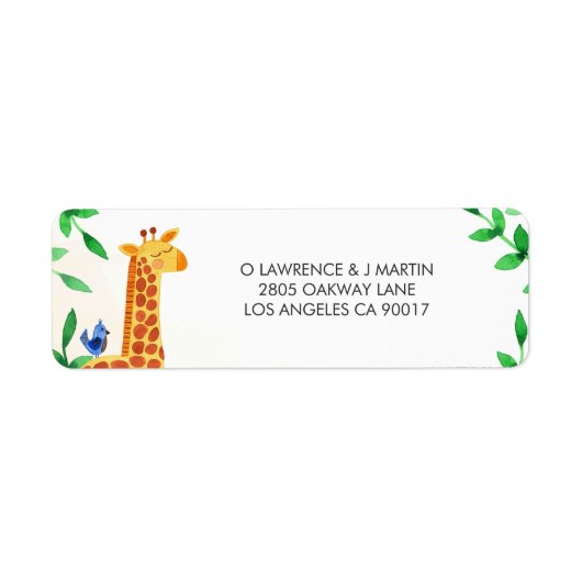 Schattigee Giraffe Vogelgroen Etiket (Voorkant)